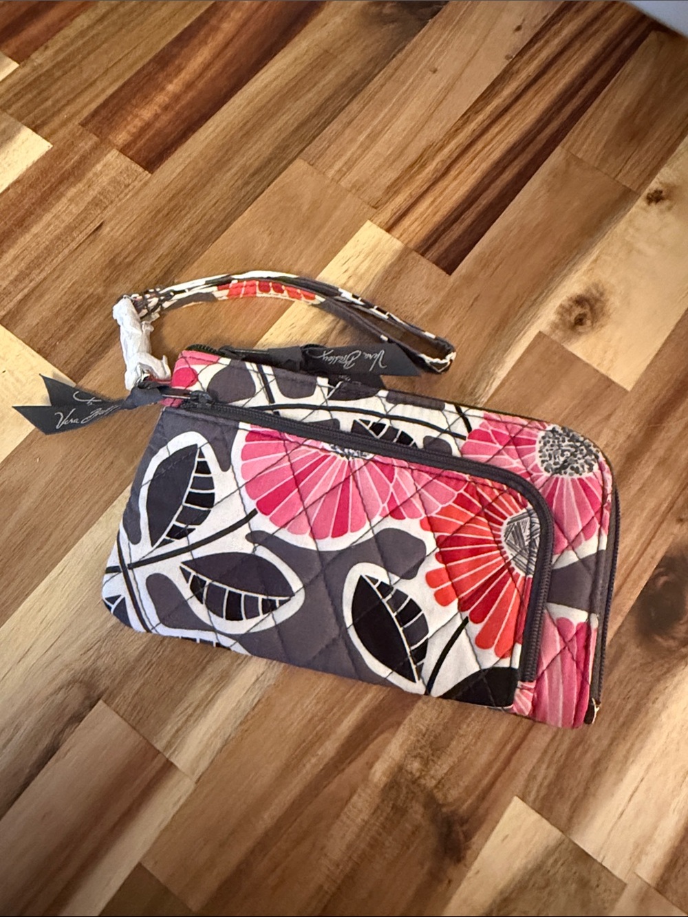 Vera Bradley Pink Gray Floral Quilted Wristlet